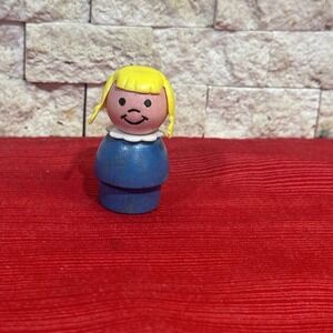 Vintage Fisher Price little people all wood blue girl yellow hair/pigtails